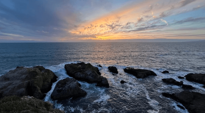 Rocky coastline at sunset